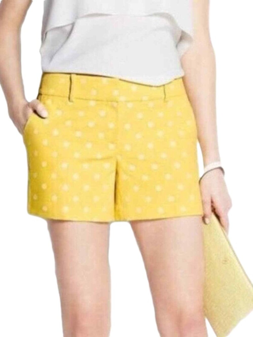 ANN TAYLOR SIGNATURE YELLOW POLKA DOT PRINT CASUAL DRESS SHORTS SIZE: 6P NWT
